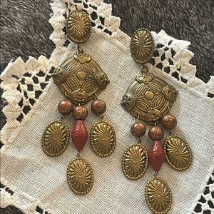 Vintage 70’s/80’s Gold and Red Long Dangle Bohemian Tribal Earrings